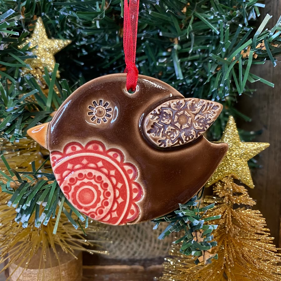 Ceramic Robin Christmas decoration big round robin