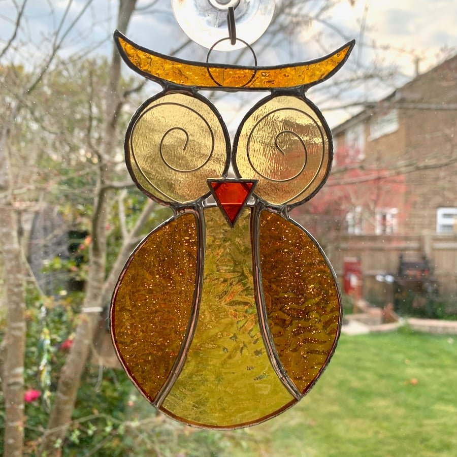 Stained Glass Owl Suncatcher - Handmade Hanging Window Decoration 