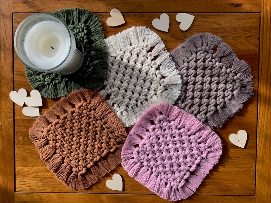 Macramé coaster, handmade square macramé coaster, Gift, Mat, Plant,