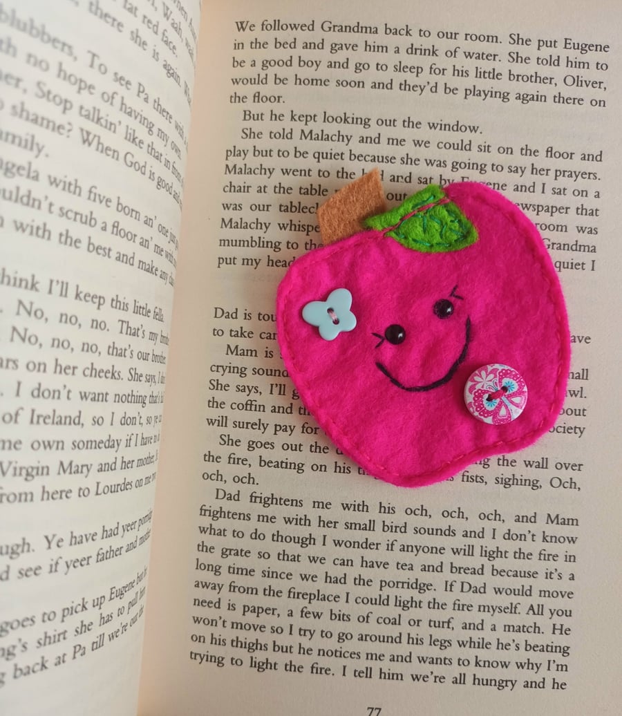 Pink apple themed bookmark (C)