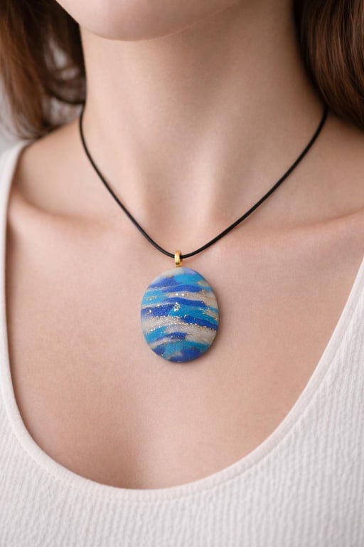 Handmade Oval Polymer Clay Pendant Necklace, Colourful Artisan Jewellery, Boho S