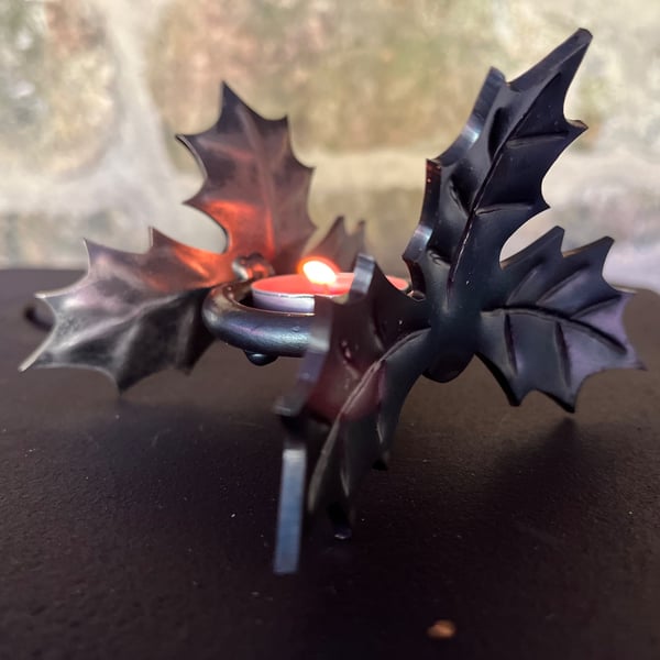 Forged Holly Leaf Tea Light Holder. Decorative Festive Tea Light Holder
