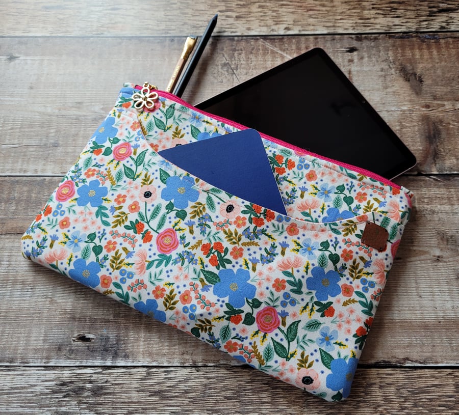 Padded floral print zipped tablet case - Rifle Paper Company fabric 