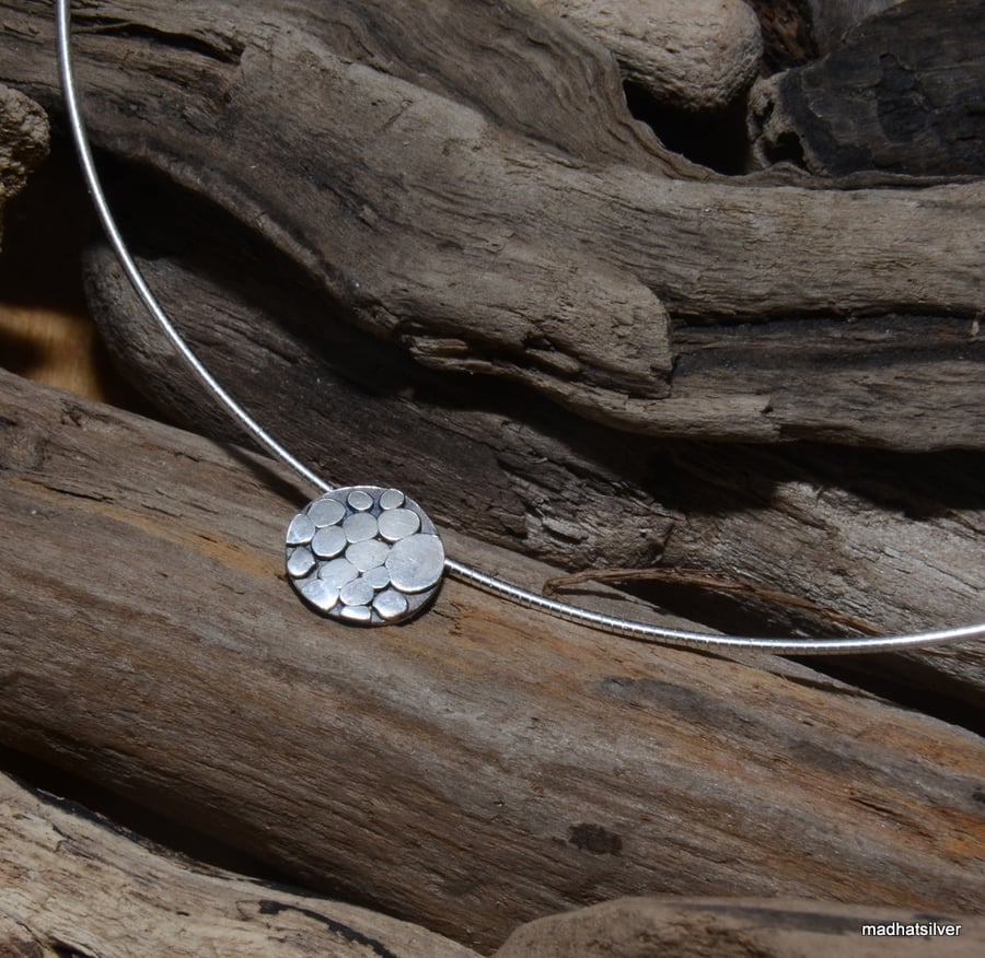 Silver pebble beach pendant, beach themed jewellery