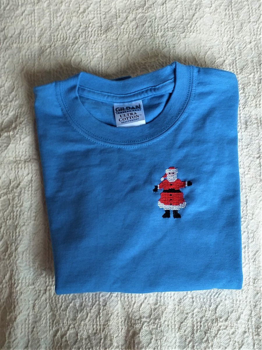 Father Christmas T-shirt, Age 6 Years, hand embroidered