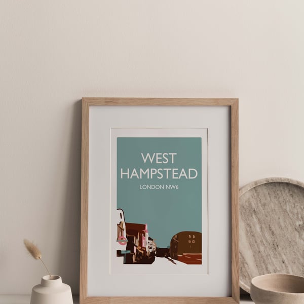 West Hampstead TEAL London Giclee Travel Print