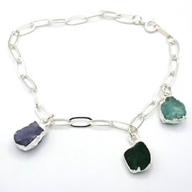 Raw Birthstone Charm Bracelet - Sterling Silver - 3 charms