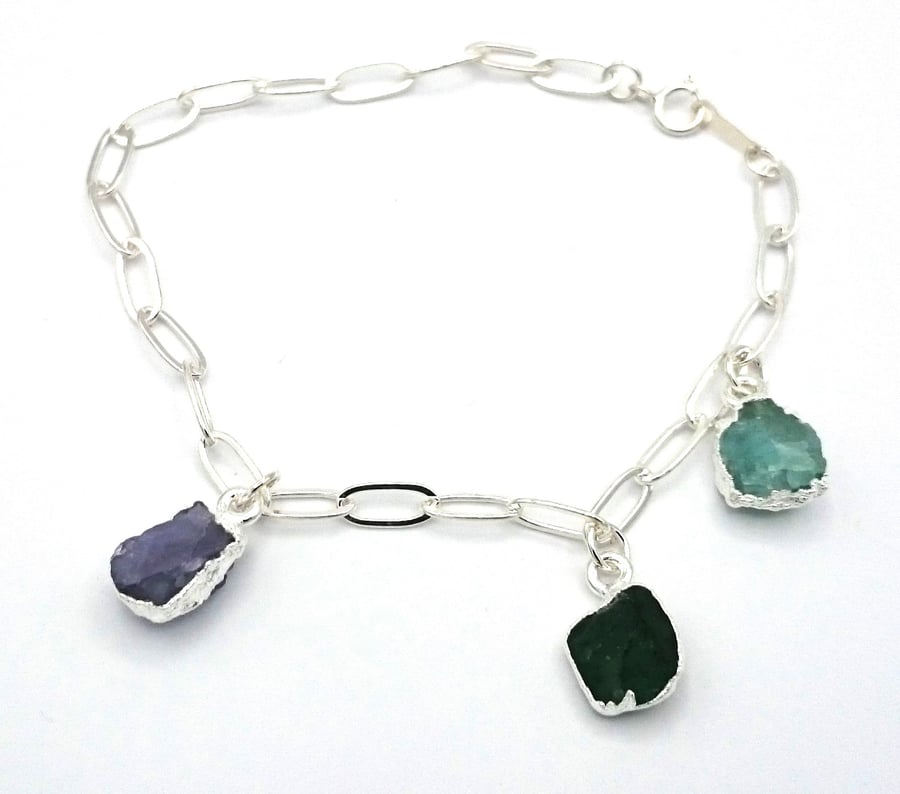 Raw Birthstone Charm Bracelet - Sterling Silver - 3 charms