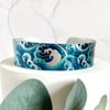Teal ocean cuff bracelet with sea surf and waves. B594           