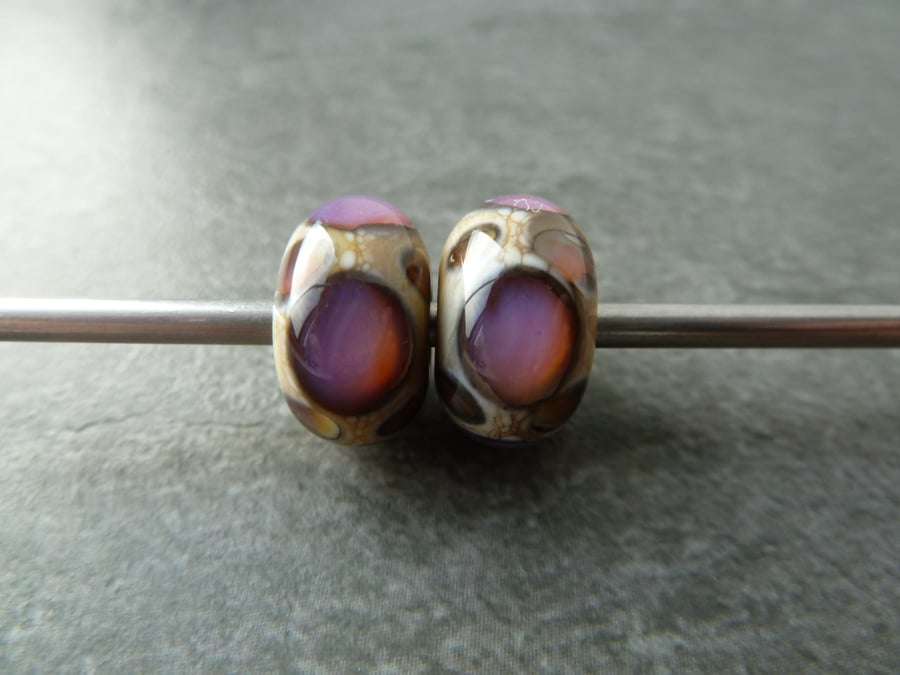 ivory and purple spot lampwork beads