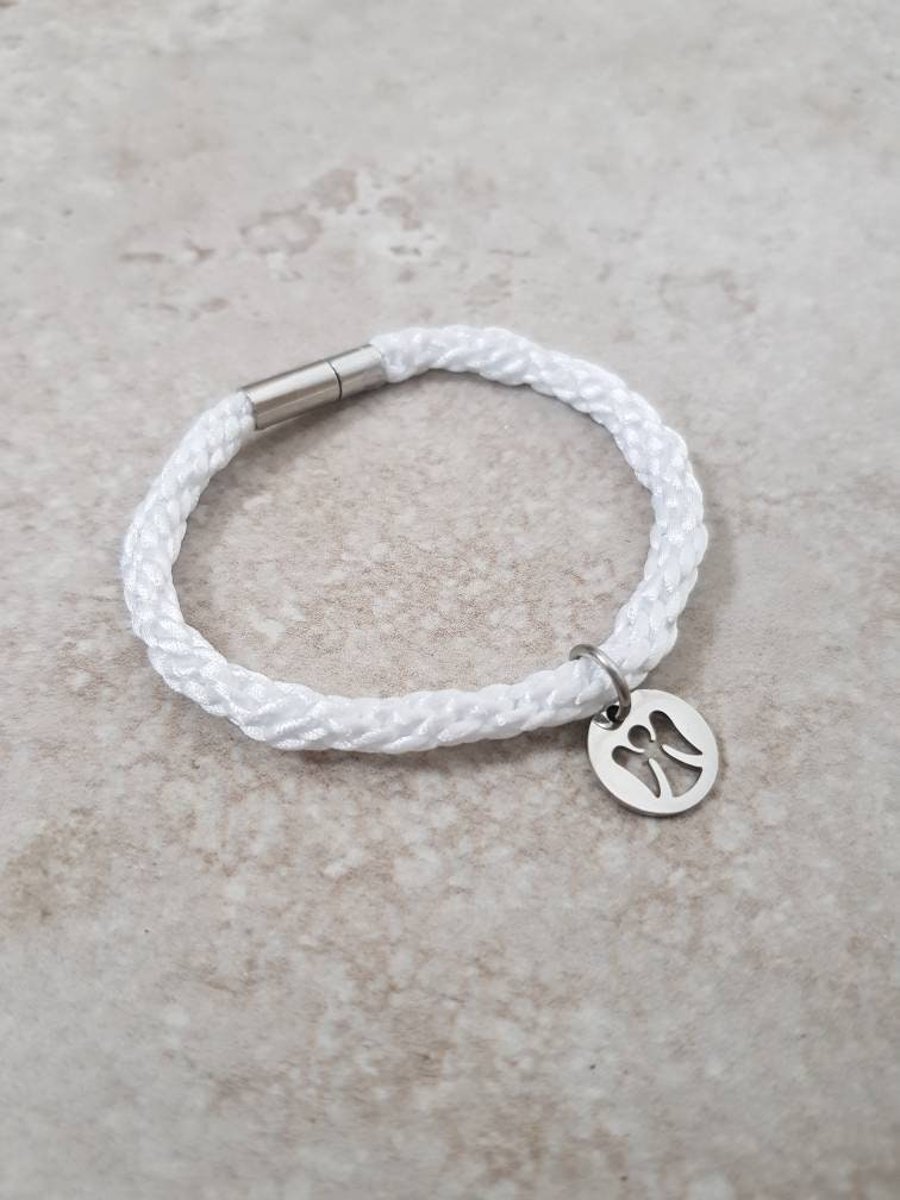 Angel Bracelet, White cord bracelet, Guardian Angel charm bracelet
