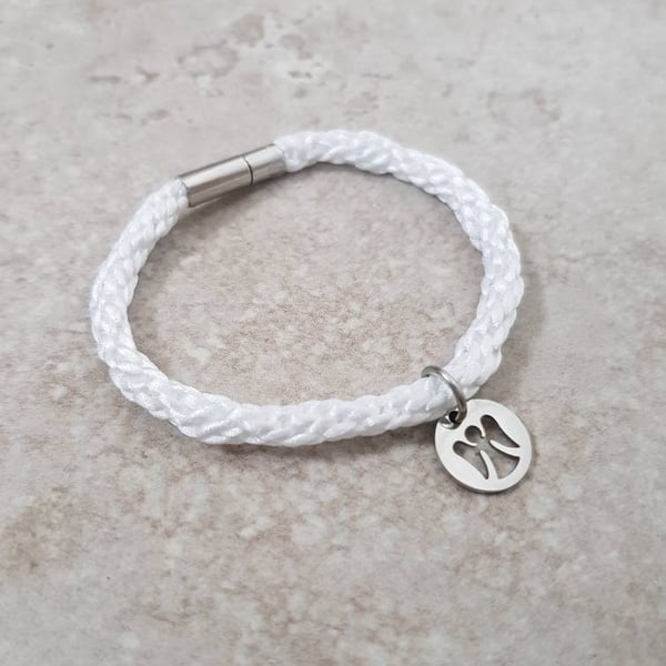 Angel Bracelet, White cord bracelet, Guardian Angel charm bracelet
