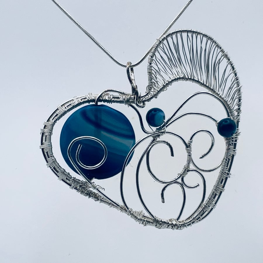 Beautiful blue agate Valentines or Mother’s Day duck egg heart pendant