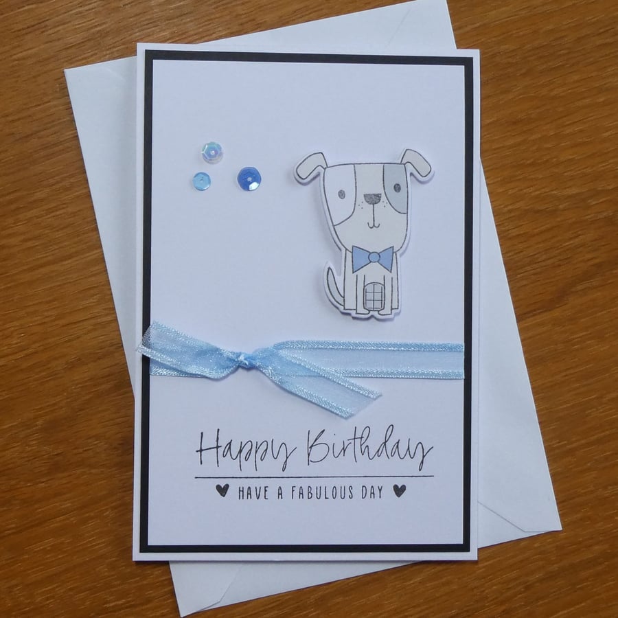 Birthday Card - Dog with Blue Bow Tie