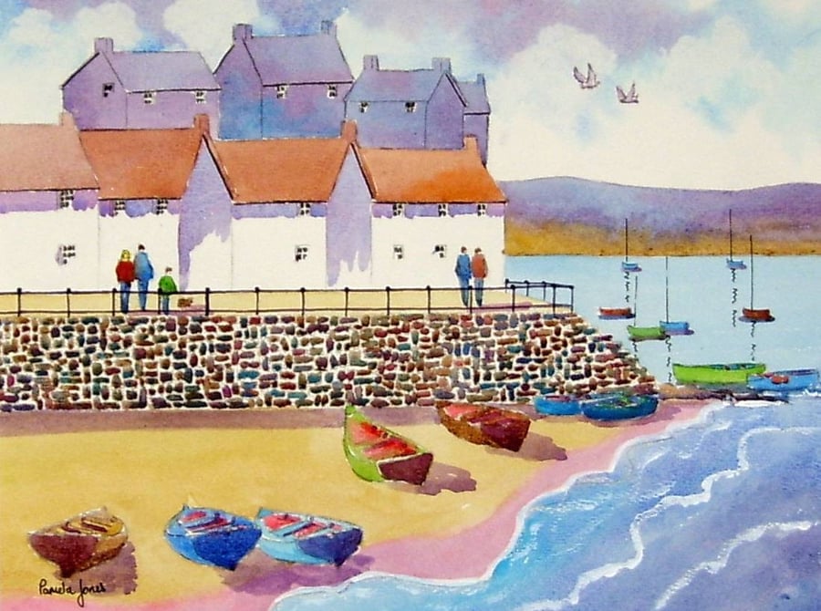 Cornish Harbour, Watercolour Print in 20 x 16 '' Mount