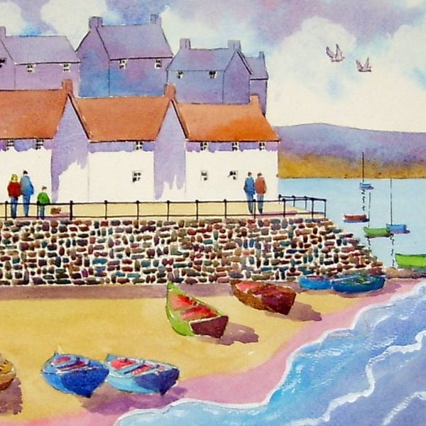 Cornish Harbour, Watercolour Print in 20 x 16 '' Mount