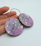 Funky abstract pink, grey and white hand printed earrings  - Image 1