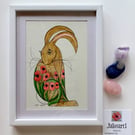 Hare poppies framed pen and watercolour original artwork 