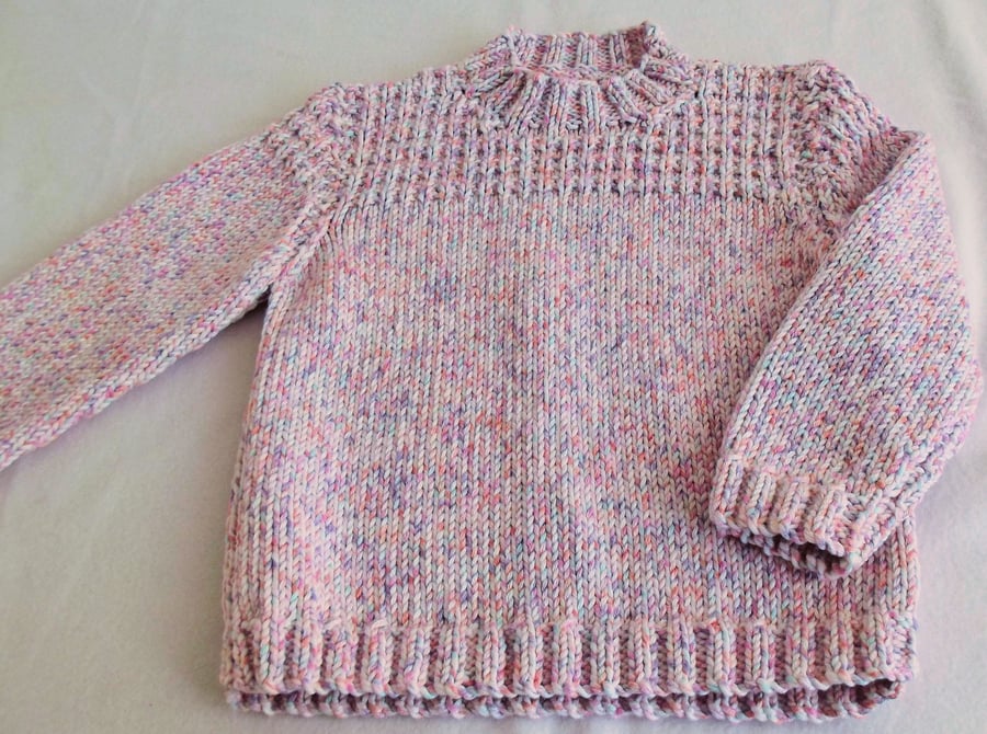 Babies Handknitted Jumper, Lilac and Pink Shades 12 to 18 months, hm111