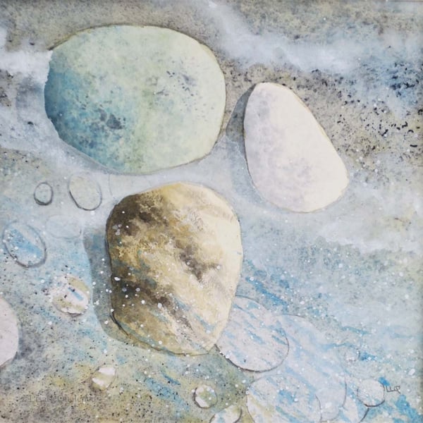 Seconds Sunday sale pebbles in a rockpool original watercolour painting 