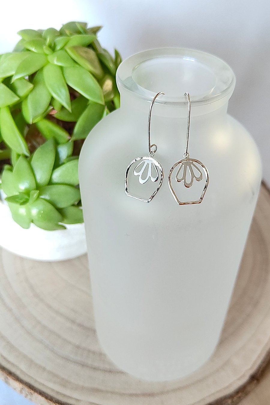 Tulip Sterling Silver Drop Earrings on Hook Wires