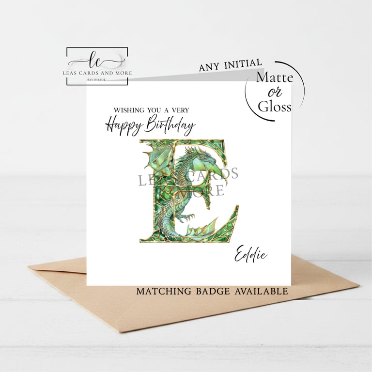 Any Initial - Dragon Alphabet Initial Happy Birthday Card