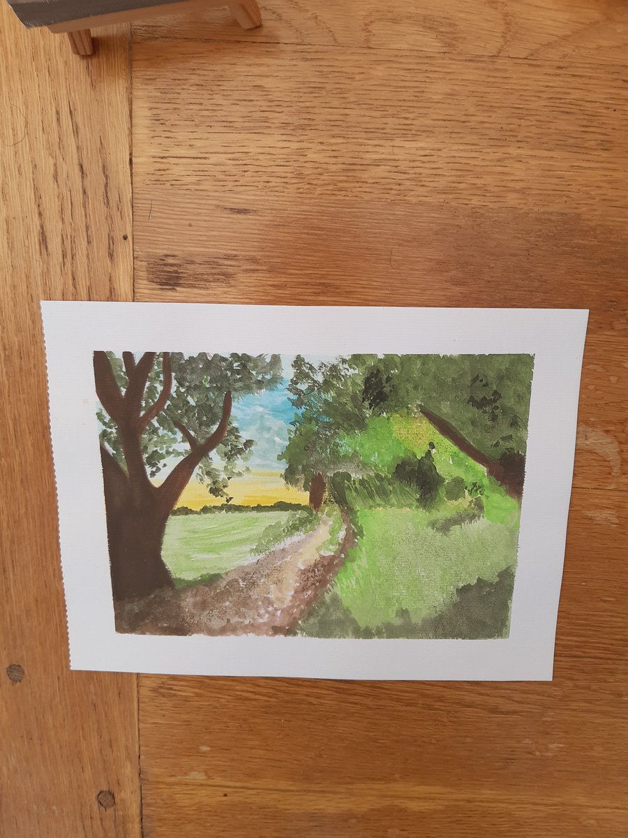  Painting watercolour woodland and pathway The Dene