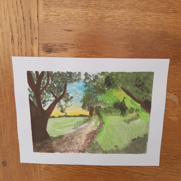  Painting watercolour woodland and pathway The Dene