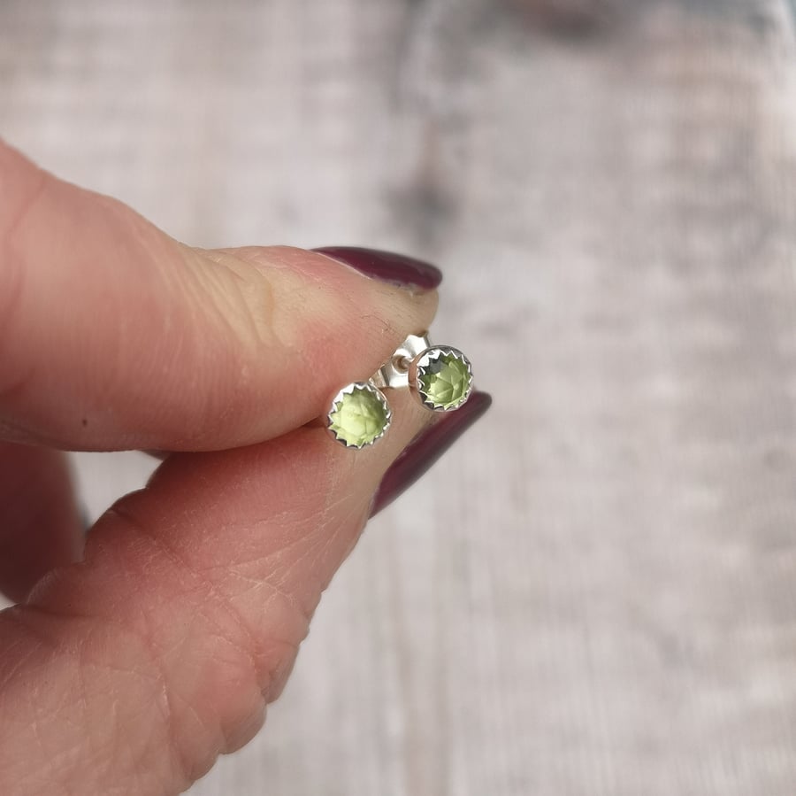 Green Peridot Gemstone and Sterling Silver Stud Earrings