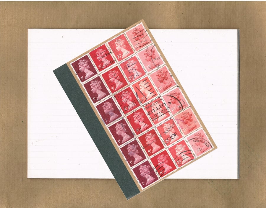 Valentine Red Ombre Lined Notebook - A6 Jotter, Upcycled British Postage Stamps