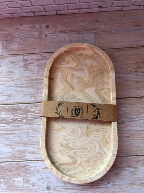 Small Cream and Brown Marble Effect Trinket Tray