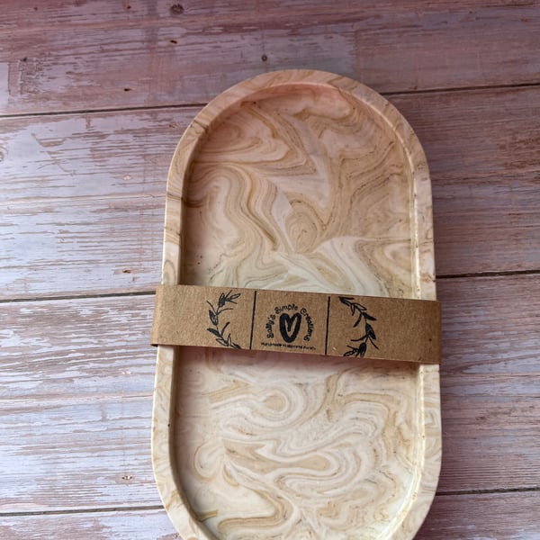 Small Cream and Brown Marble Effect Trinket Tray
