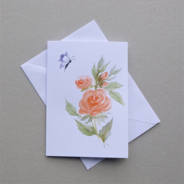 hand painted original art roses  blank greetings card ( ref F 411.M4 )