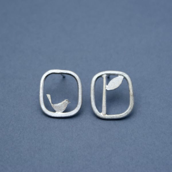 Edge of the woods square bird studs