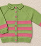 Baby Girl's Hand-knitted Green Cardigan With Pink Stripe, 12-18 mnths - Image 3