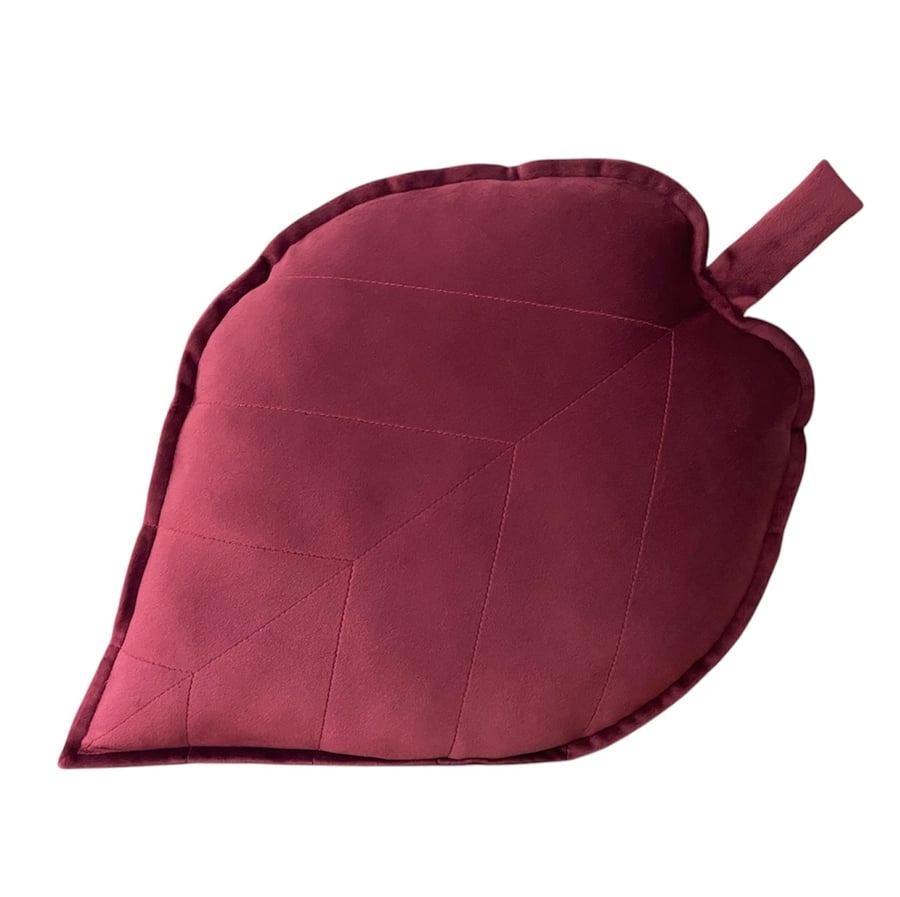 Autumn Velvet Leaf Shaped Cushion Burgundy Claret Red Fall Decorative Pillow