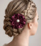 Maroon Satin Ribbon Flower Hair Accessory– Handmade Elastic Hairband - Image 1