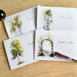 Watercolour Print Birch Tree Notecards Pack 4