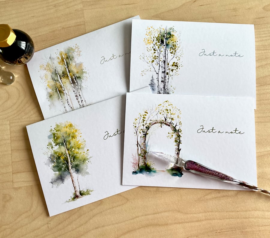 Watercolour Print Birch Tree Notecards Pack 4