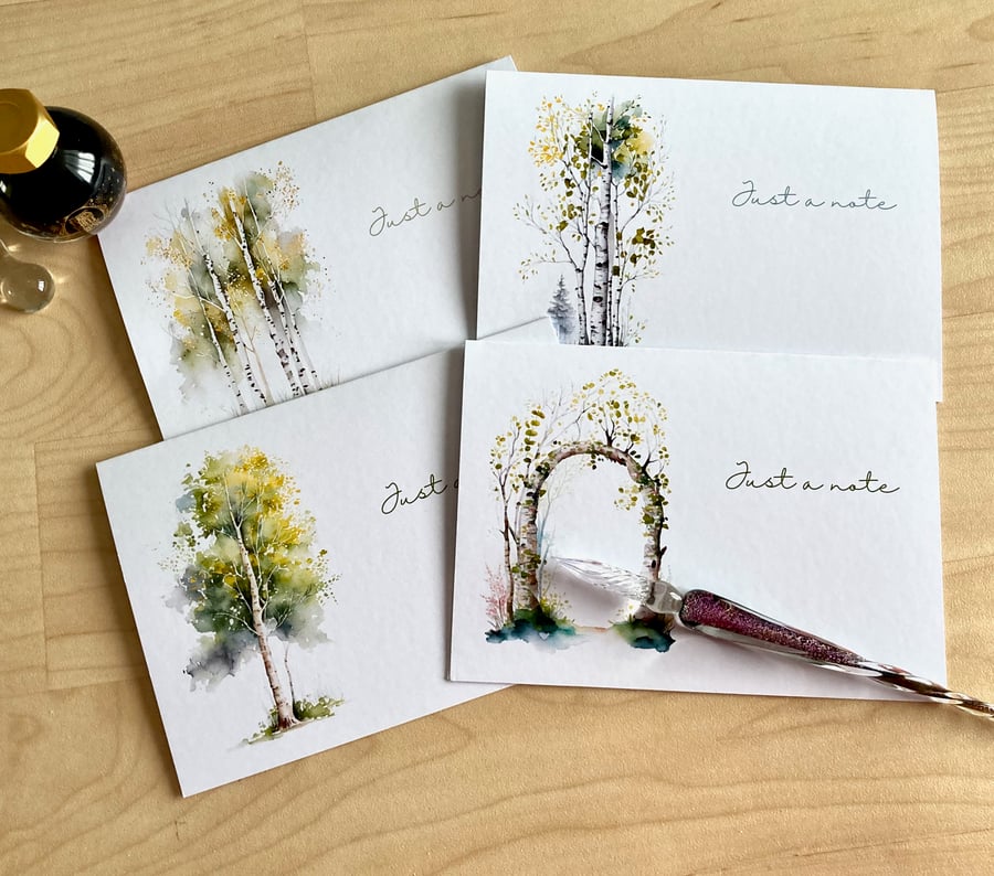 Birch Tree Note cards Set 8 Folded A6 Cards with envelopes in Gift box