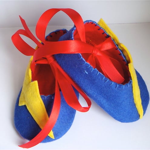 Yellow Lightening Bolt Felt Baby Shoes/Booties