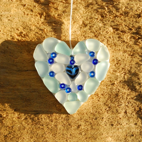 Small blue heart mosaic hanger