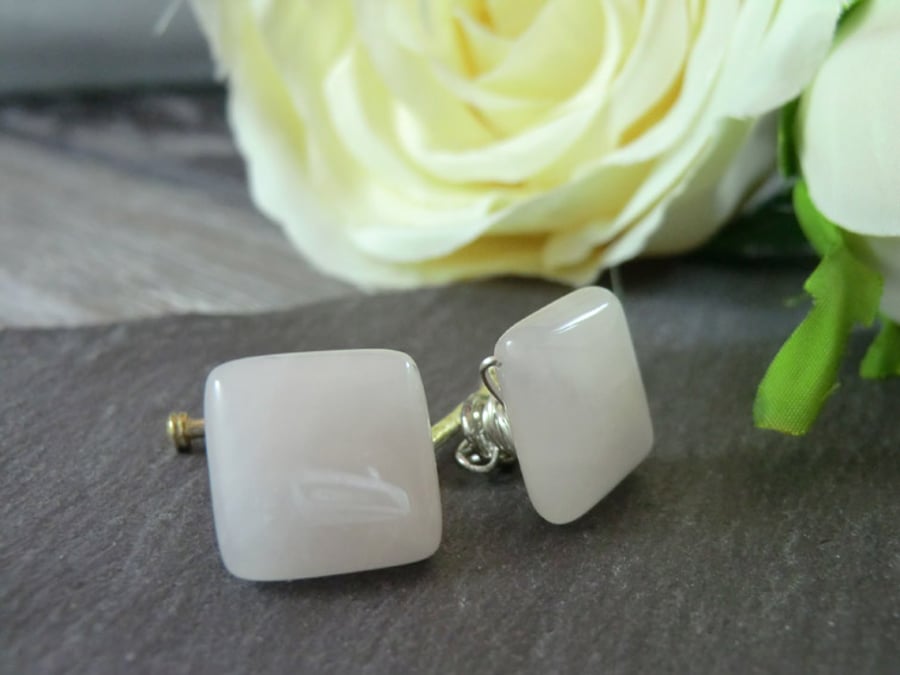 Rose Quartz Pink Cufflinks, Rose Quartz Cufflinks, Gemstone Cufflinks