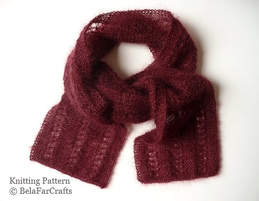 KNITTING PATTERN - Mohair Eyelet Scarf - Lace knitting
