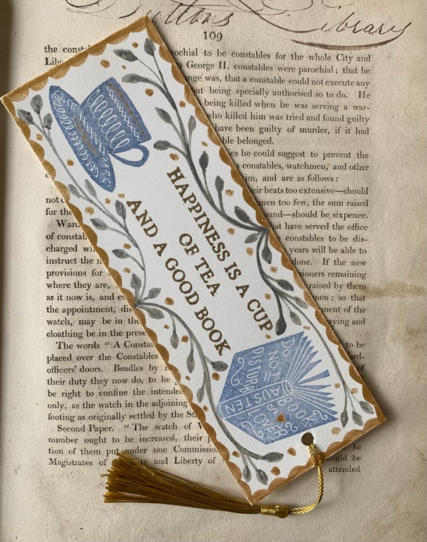 Happiness is a Cup of Tea and a Good Book Handmade Jane Austen Bookmark