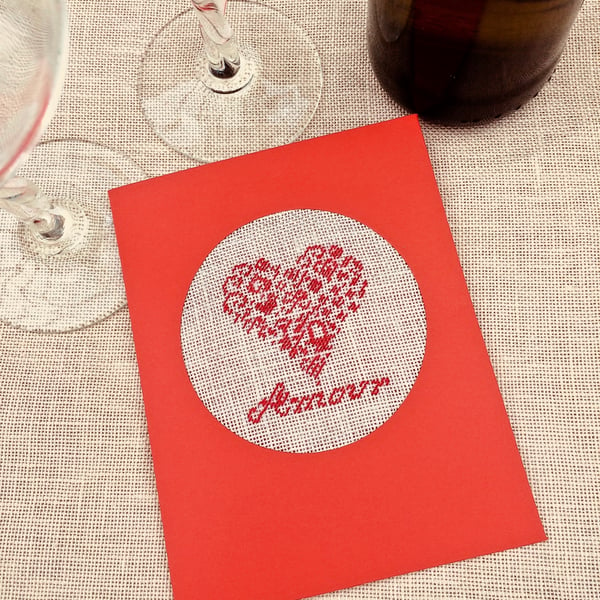 Amour Valentine Heart Petit Point Card