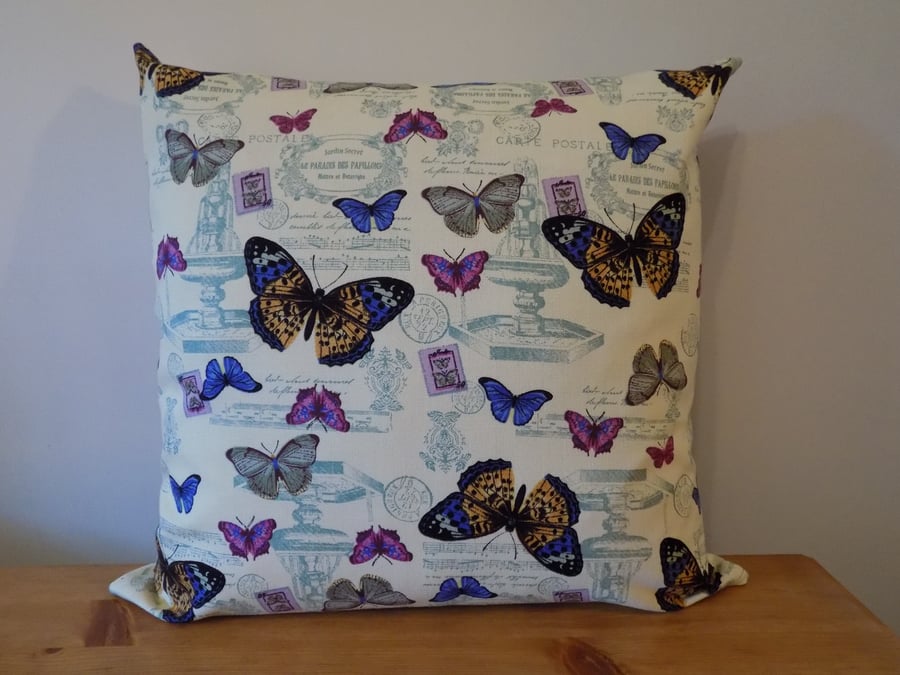 Butterfly Vintage Style Cushion Cover Cotton Canvas Throw Pillow 16" 18" Zip