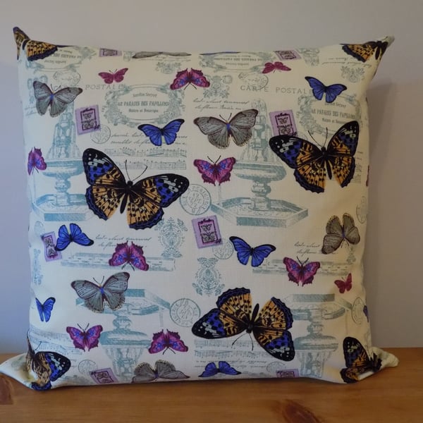 Butterfly Vintage Style Cushion Cover Cotton Canvas Throw Pillow 16" 18" Zip