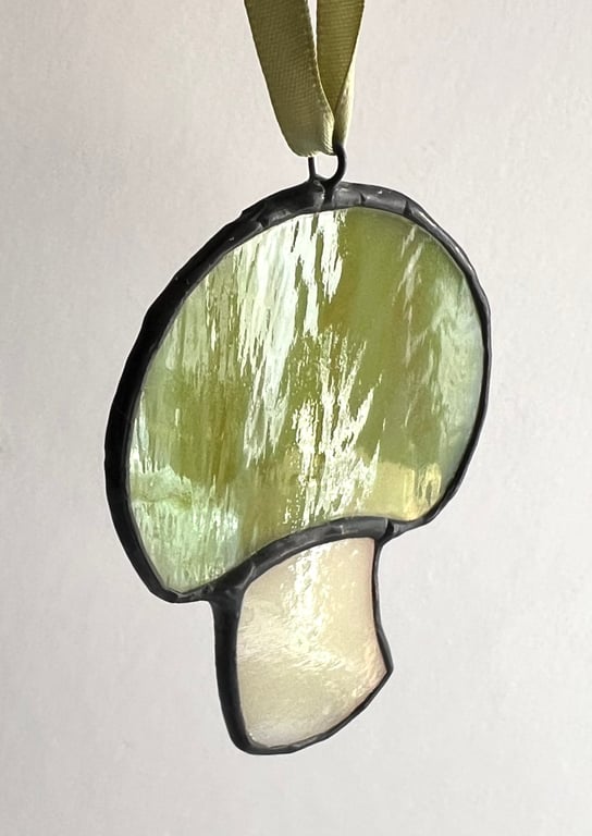 Stained glass mushroom - green vintage glass - Perfectly Imperfect 
