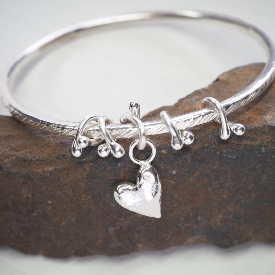 Silver Bangle with Solid Silver Heart